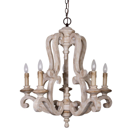 Farmhouse 5-Lights Antique Wooden Candle Chandelier Home Decor > Lighting > Ceiling Lights > Chandelier TriadCommerceInc White