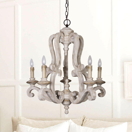 Farmhouse 5-Lights Antique Wooden Candle Chandelier Home Decor > Lighting > Ceiling Lights > Chandelier TriadCommerceInc