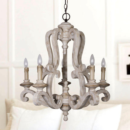 Farmhouse 5-Lights Antique Wooden Candle Chandelier Home Decor > Lighting > Ceiling Lights > Chandelier TriadCommerceInc