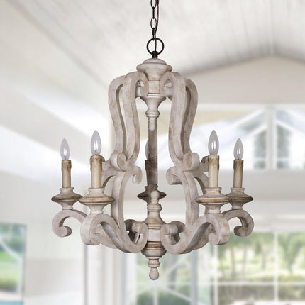 Farmhouse 5-Lights Antique Wooden Candle Chandelier Home Decor > Lighting > Ceiling Lights > Chandelier TriadCommerceInc