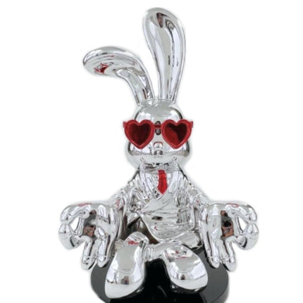Sitting Rabbit with Red Tie and Glasses Sculpture TriadCommerceInc   