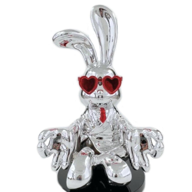 Sitting Rabbit with Red Tie and Glasses Sculpture TriadCommerceInc   
