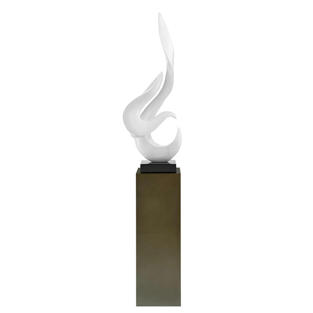 White Flame Floor Sculpture With Gray Stand, 65" Tall Sculpture TriadCommerceInc   
