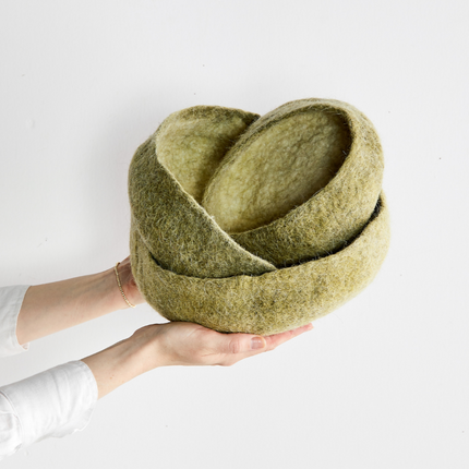 Olive Green Hand-Felted Wool Nesting Bowls Decorative Bowl TriadCommerceInc