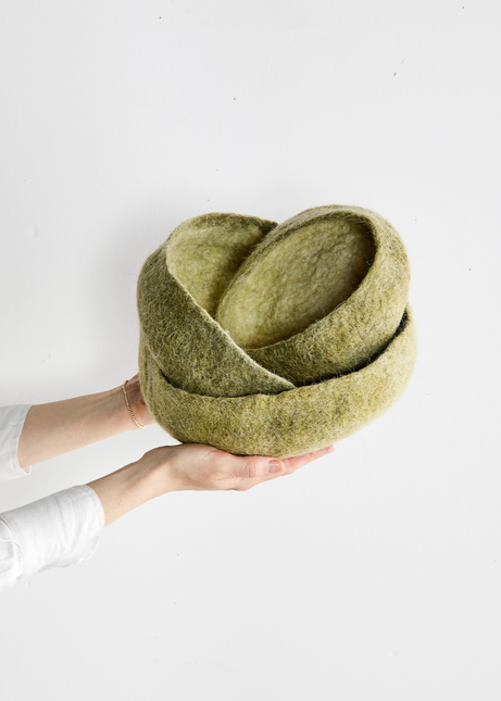 Olive Green Hand-Felted Wool Nesting Bowls Decorative Bowl TriadCommerceInc