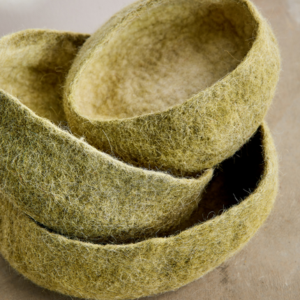 Olive Green Hand-Felted Wool Nesting Bowls Decorative Bowl TriadCommerceInc Small