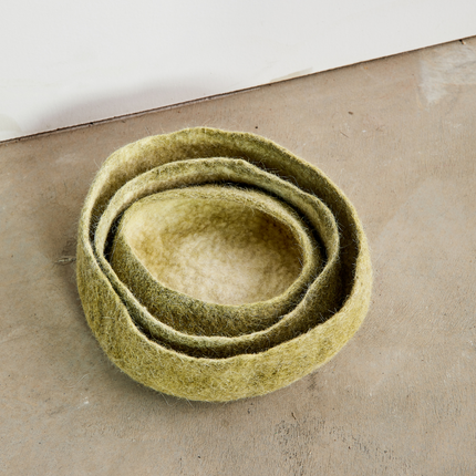 Olive Green Hand-Felted Wool Nesting Bowls Decorative Bowl TriadCommerceInc Set of 3