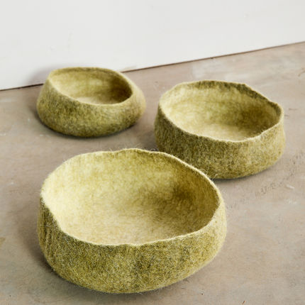 Olive Green Hand-Felted Wool Nesting Bowls Decorative Bowl TriadCommerceInc Medium