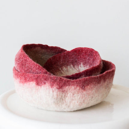 Berry Red Decorative Wool Nesting Bowls Baskets TriadCommerceInc