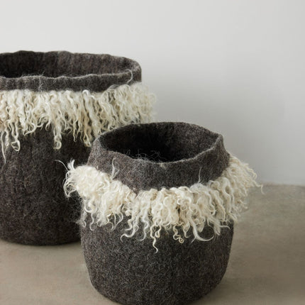 Grey Fringed Skirt Wool & Mohair Basket Baskets & Vessels TriadCommerceInc
