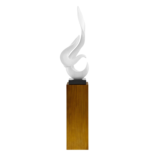 White Flame Floor Sculpture With Wood Stand, 65" Tall Sculpture TriadCommerceInc   