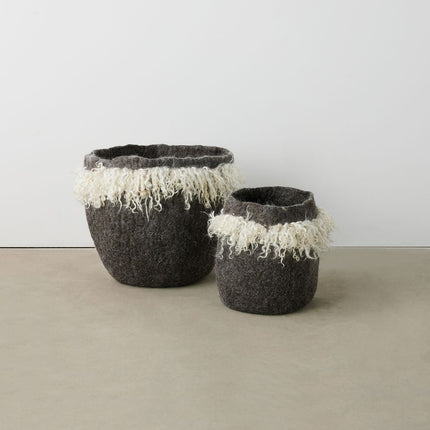 Grey Fringed Skirt Wool & Mohair Basket Baskets & Vessels TriadCommerceInc Small