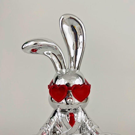 Sitting Rabbit with Red Tie and Glasses Sculpture TriadCommerceInc   