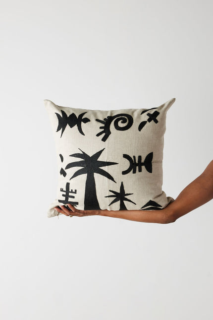 Keiskamma Black Linen & Silk Embroidered Throw Pillow Pillows TriadCommerceInc