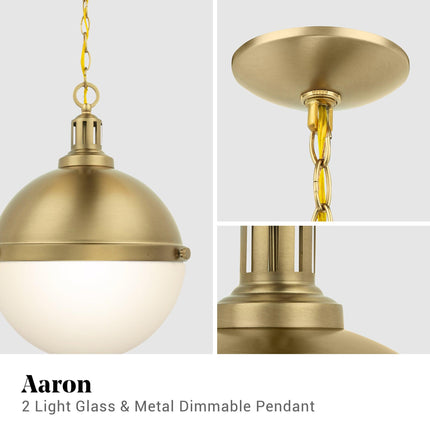 Aaron 12" 2-Light Gold Dimmable Pendant Light Fixture Home Decor > Lighting > Ceiling Lights > Pendant Lights TriadCommerceInc