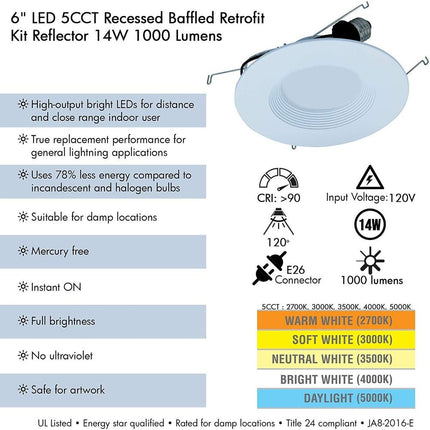 6 Inch LED Selectable Color Temperature Retrofit Kit Recessed Lighting TriadCommerceInc