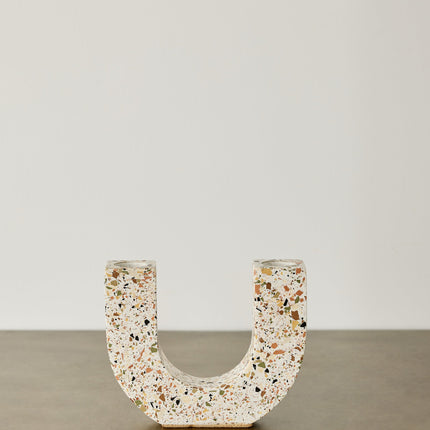 U-shaped Neutral Terrazzo Taper Candle Holder Décor TriadCommerceInc