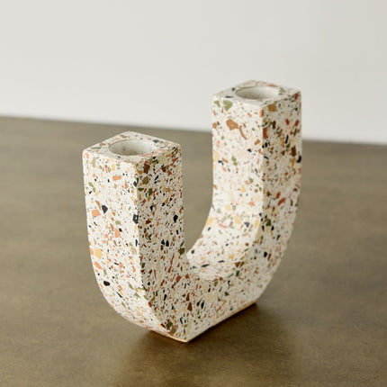 U-shaped Neutral Terrazzo Taper Candle Holder Décor TriadCommerceInc