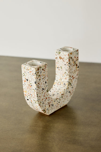U-shaped Neutral Terrazzo Taper Candle Holder Décor TriadCommerceInc
