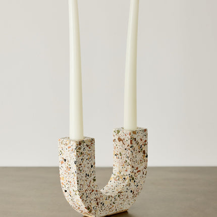 U-shaped Neutral Terrazzo Taper Candle Holder Décor TriadCommerceInc