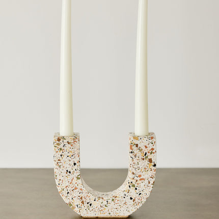 U-shaped Neutral Terrazzo Taper Candle Holder Décor TriadCommerceInc