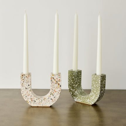 U-shaped Neutral Terrazzo Taper Candle Holder Décor TriadCommerceInc