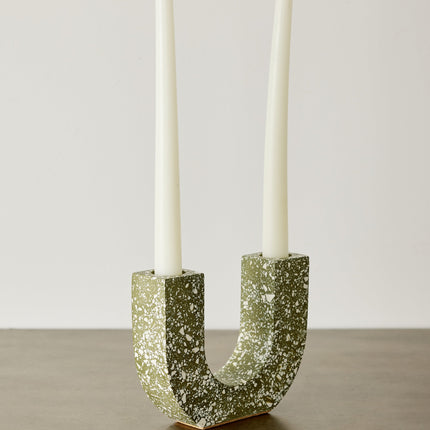 U-shaped Olive Terrazzo Taper Candle Holder Décor TriadCommerceInc