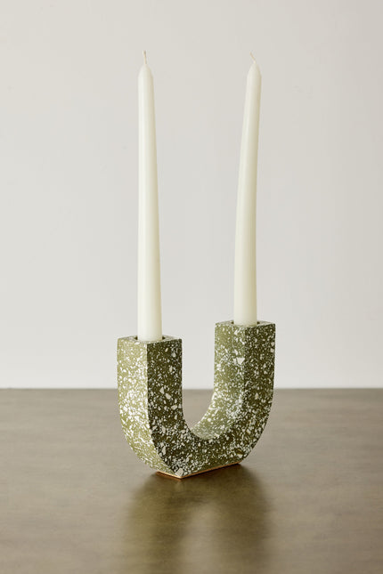 U-shaped Olive Terrazzo Taper Candle Holder Décor TriadCommerceInc