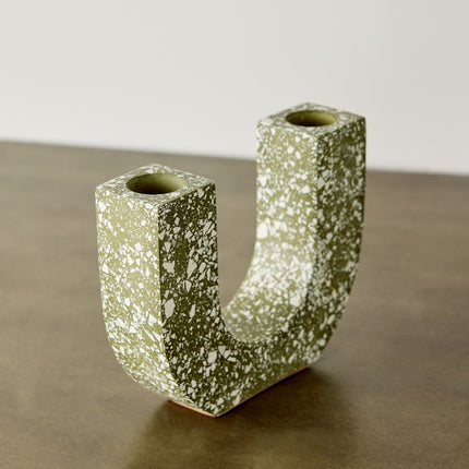 U-shaped Olive Terrazzo Taper Candle Holder Décor TriadCommerceInc