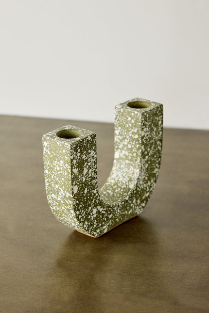 U-shaped Olive Terrazzo Taper Candle Holder Décor TriadCommerceInc