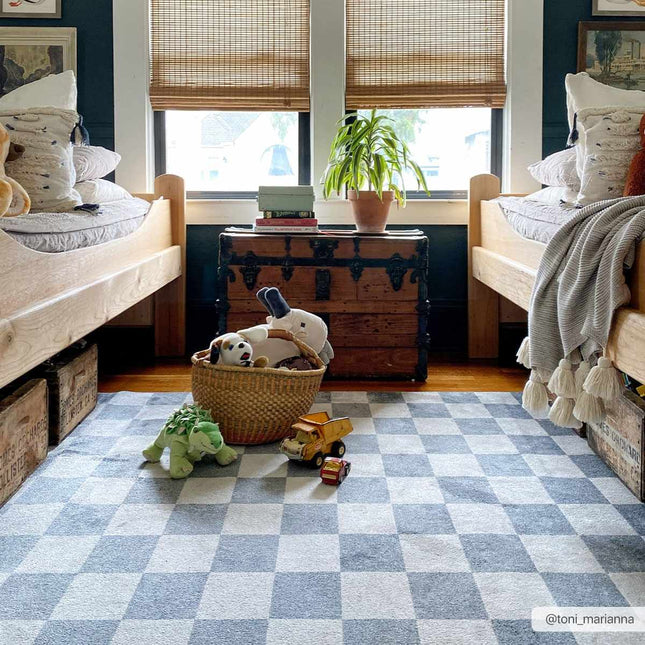 Alie Blue Gray Checkered Washable Rug Rugs TriadCommerceInc