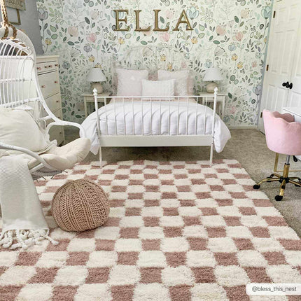 Atira Pink Checkered Shag Rug Rugs TriadCommerceInc