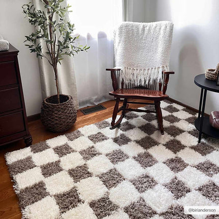 Atira Brown Checkered Area Rug Rugs TriadCommerceInc 6'7" x 9'6" Rectangle
