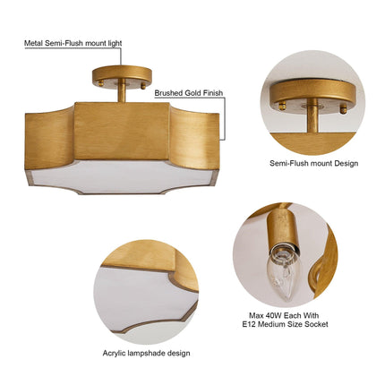 3-Light Vintage Golden LED Semi Flush Mount Ceiling Light Home Decor > Lighting > Ceiling Lights TriadCommerceInc