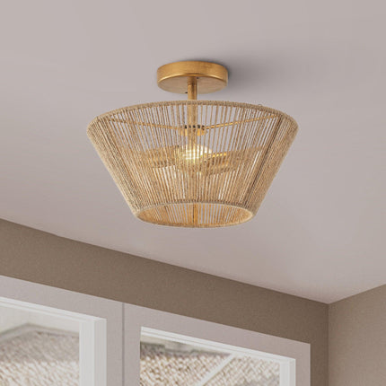 Farmhouse 2-Light Flush Mount Lighting with Rattan Rope Ceiling Fixture Home Decor > Lighting > Ceiling Lights TriadCommerceInc