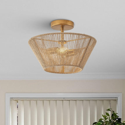 Farmhouse 2-Light Flush Mount Lighting with Rattan Rope Ceiling Fixture Home Decor > Lighting > Ceiling Lights TriadCommerceInc