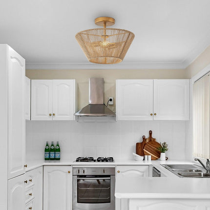 Farmhouse 2-Light Flush Mount Lighting with Rattan Rope Ceiling Fixture Home Decor > Lighting > Ceiling Lights TriadCommerceInc