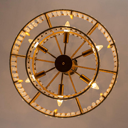 6-Light Antique Gold Farmhouse Drum Beaded Chandelier Home Decor > Lighting > Ceiling Lights > Chandelier TriadCommerceInc