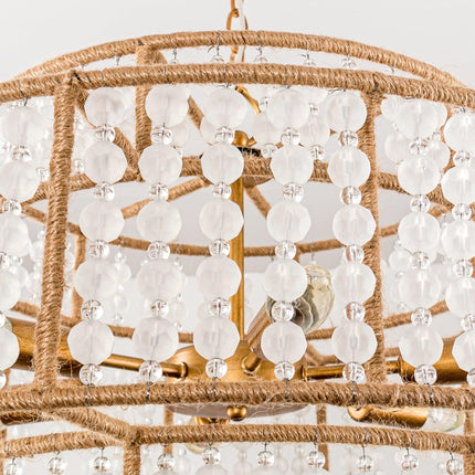 6-Light Antique Gold Farmhouse Drum Beaded Chandelier Home Decor > Lighting > Ceiling Lights > Chandelier TriadCommerceInc