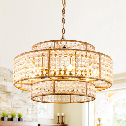 6-Light Antique Gold Farmhouse Drum Beaded Chandelier Home Decor > Lighting > Ceiling Lights > Chandelier TriadCommerceInc