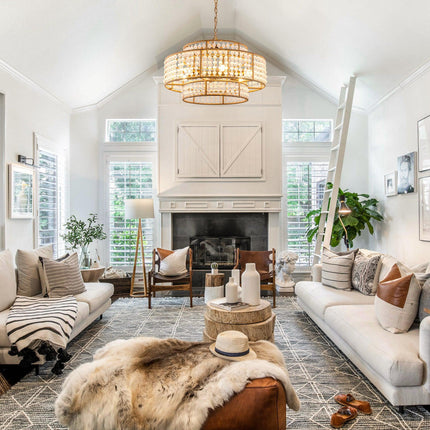 6-Light Antique Gold Farmhouse Drum Beaded Chandelier Home Decor > Lighting > Ceiling Lights > Chandelier TriadCommerceInc