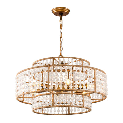 6-Light Antique Gold Farmhouse Drum Beaded Chandelier Home Decor > Lighting > Ceiling Lights > Chandelier TriadCommerceInc