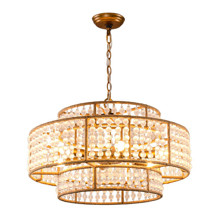 6-Light Antique Gold Farmhouse Drum Beaded Chandelier Home Decor > Lighting > Ceiling Lights > Chandelier TriadCommerceInc Golden