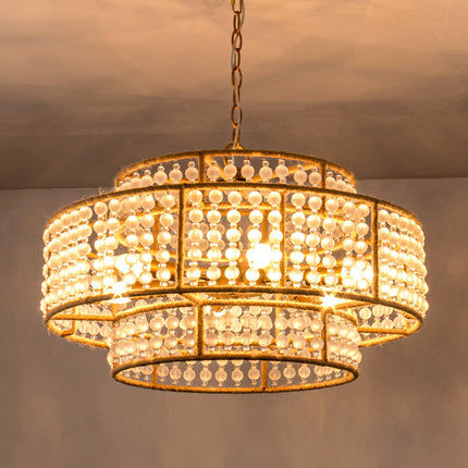 6-Light Antique Gold Farmhouse Drum Beaded Chandelier Home Decor > Lighting > Ceiling Lights > Chandelier TriadCommerceInc