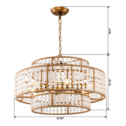 6-Light Antique Gold Farmhouse Drum Beaded Chandelier Home Decor > Lighting > Ceiling Lights > Chandelier TriadCommerceInc