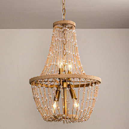 Modern Beaded Basket Weathered Wood 4-Light Chandelier Home Decor > Lighting > Ceiling Lights > Chandelier TriadCommerceInc