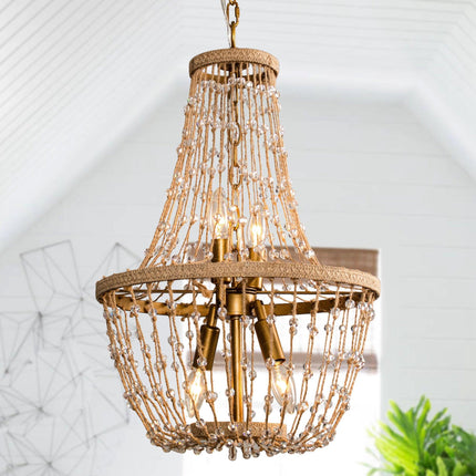 Modern Beaded Basket Weathered Wood 4-Light Chandelier Home Decor > Lighting > Ceiling Lights > Chandelier TriadCommerceInc