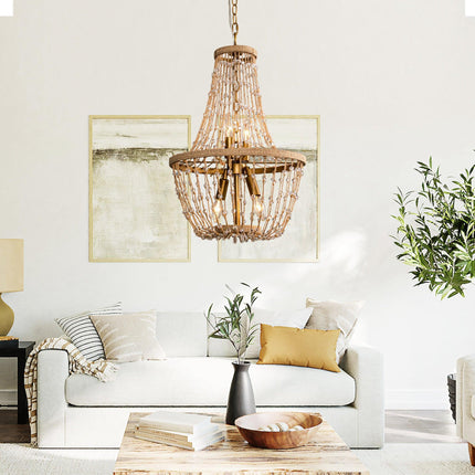 Modern Beaded Basket Weathered Wood 4-Light Chandelier Home Decor > Lighting > Ceiling Lights > Chandelier TriadCommerceInc