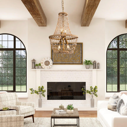 Modern Beaded Basket Weathered Wood 4-Light Chandelier Home Decor > Lighting > Ceiling Lights > Chandelier TriadCommerceInc
