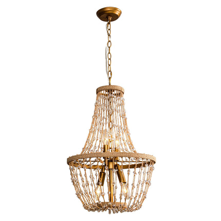 Modern Beaded Basket Weathered Wood 4-Light Chandelier Home Decor > Lighting > Ceiling Lights > Chandelier TriadCommerceInc Brown